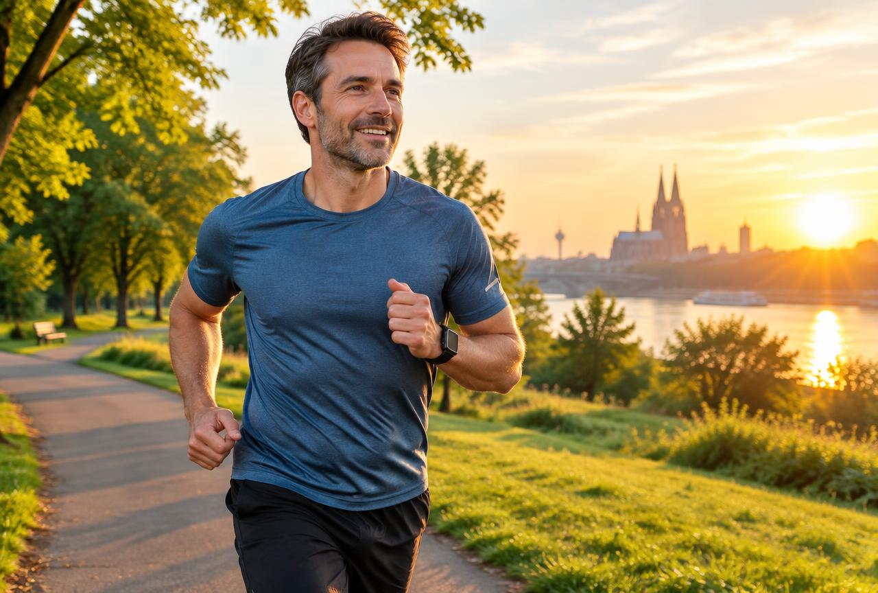 Aktiver Mann beim Joggen bei Sonnenaufgang