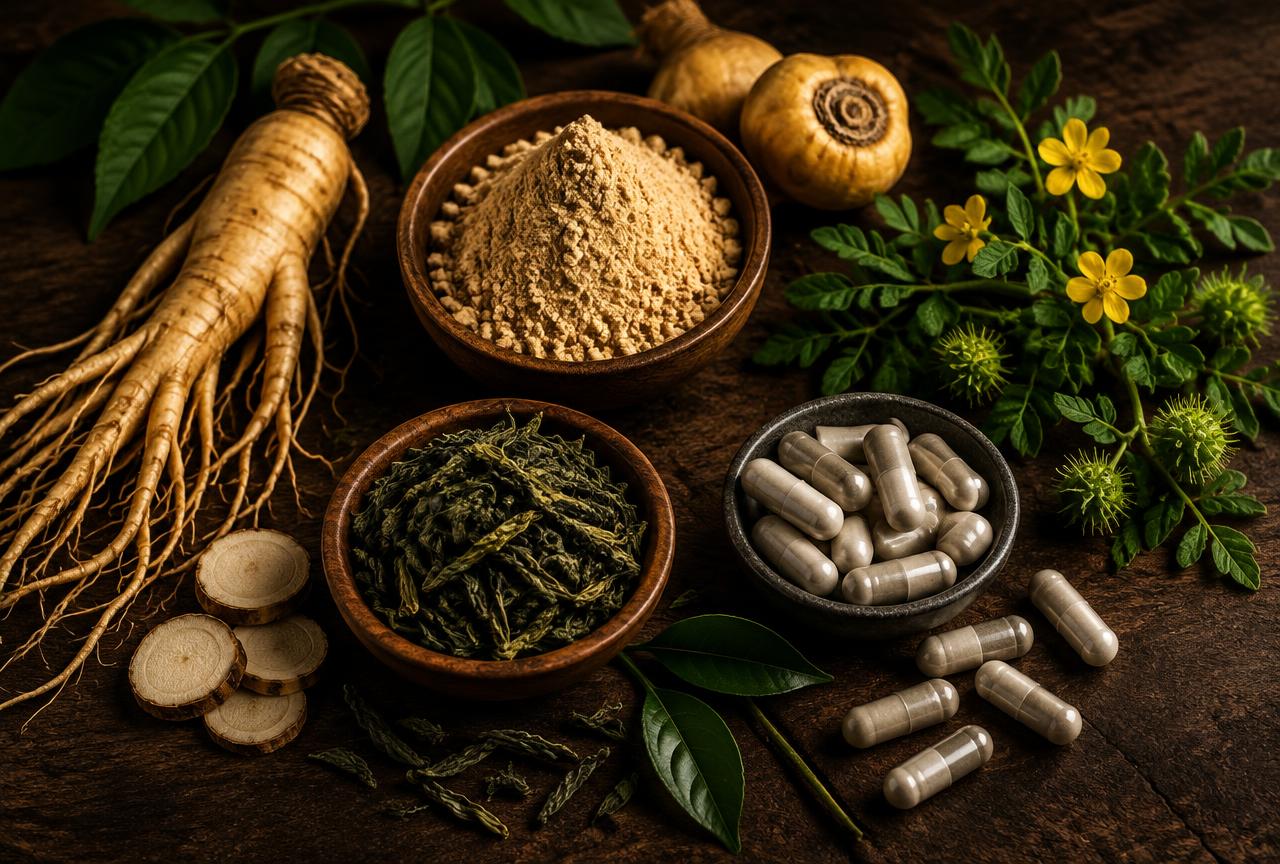 Natürliche Inhaltsstoffe: Ginseng, Maca, Grüntee